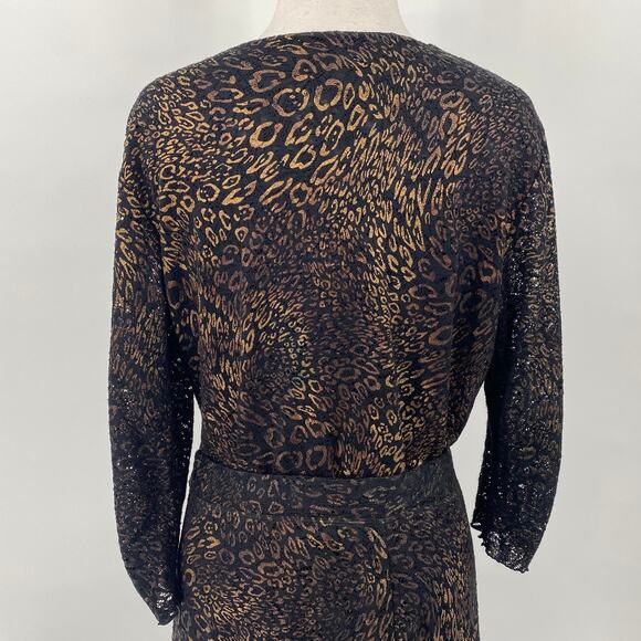 Vintage 90s Laura Ashley Cheetah Animal Print Lace Top & Midi Skirt Set Black 16 - Picture 7 of 10